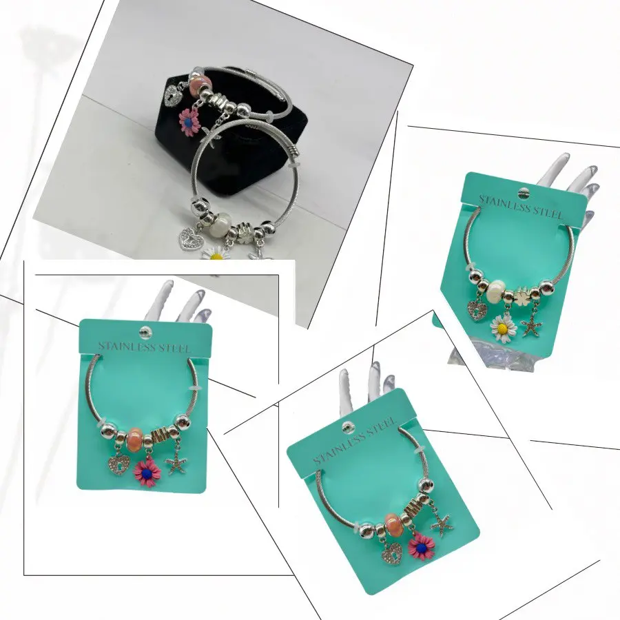 PULSERA P/DAMA AJUSTABLE DISEÑO MARGARITA – STAINLESS STEEL