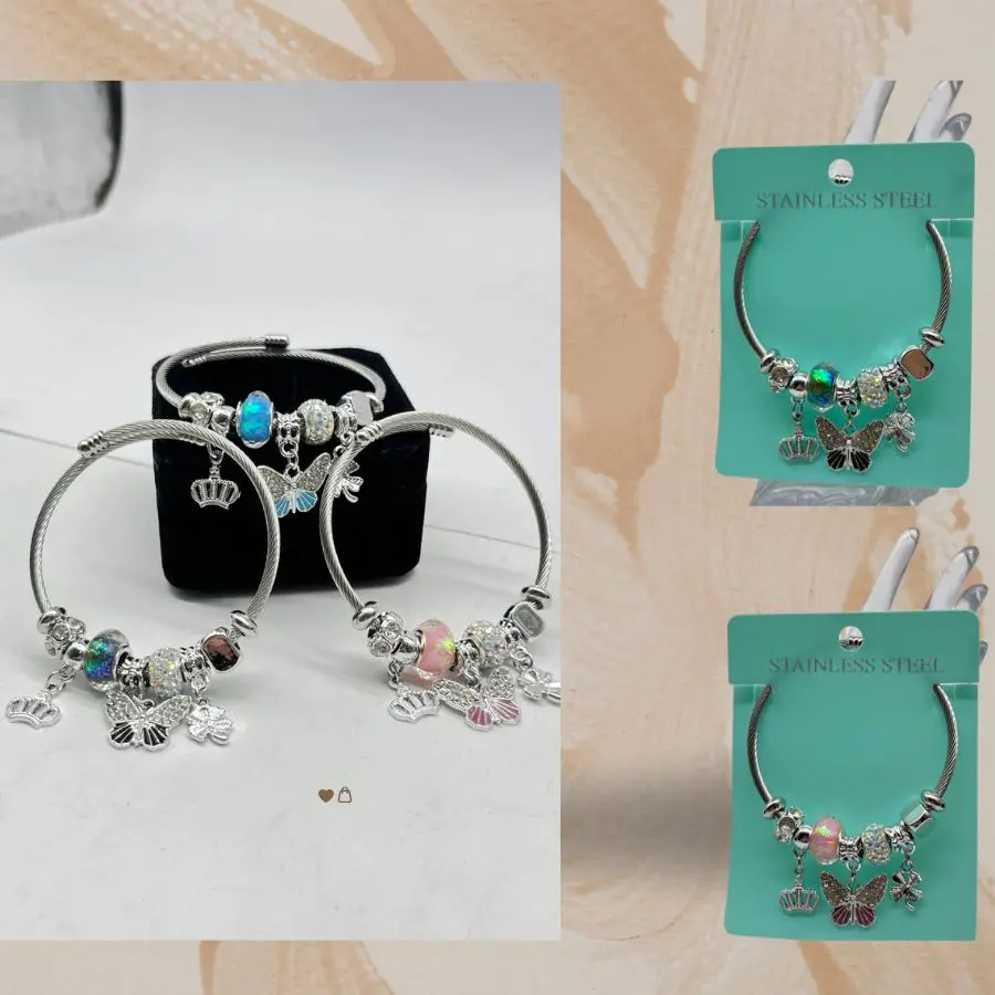 PULSERA P/DAMA AJUSTABLE DISEÑO MARIPOSA C/COLOR – STAINLESS STEEL